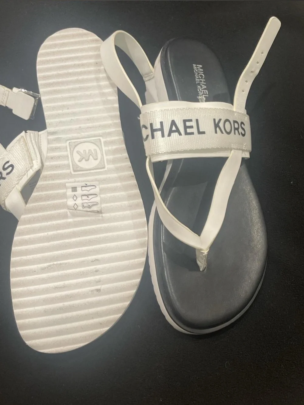 Michael Kors Kids White and Black Logo Strap Sandals 8.5